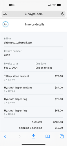 Live sale invoice for @abbey