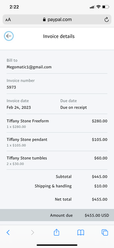 Live sale invoice for @meg
